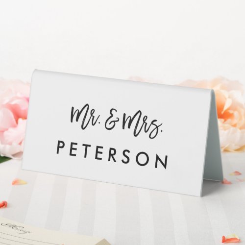 Modern Bride and Groom Mr and Mrs Head Table Table Tent Sign