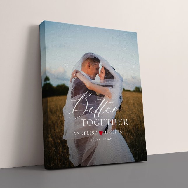 Modern bride and groom wedding photo overlay faux canvas print (Creator Uploaded)