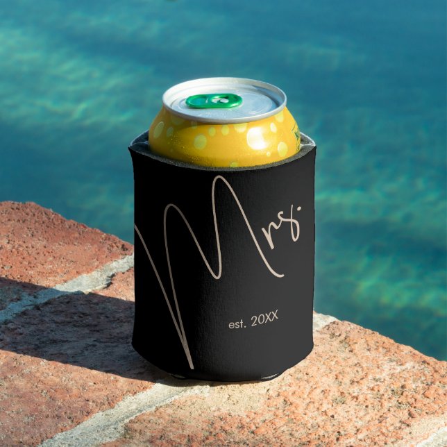 Modern Bride | Beige + Black Script Can Cooler (In Situ Pool)