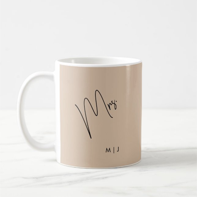 Modern Bride | Beige + Black Script Coffee Mug (Left)