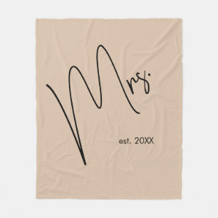 Modern Bride Beige + Black Script Fleece Blanket