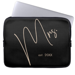 Modern Bride Beige + Black Script Laptop Sleeve