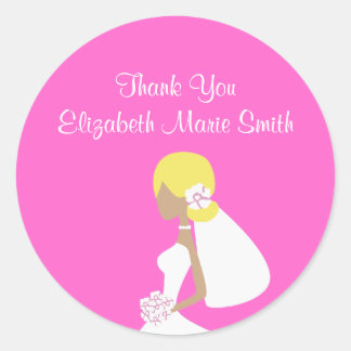Modern Bride Blond Silhouette Sticker-Pink Classic Round Sticker