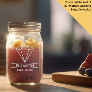 Modern Bride Custom Name with Diamond Mason Jar W/