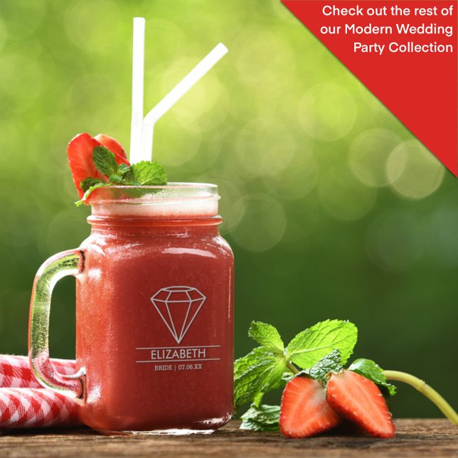 Modern Bride Custom Name with Diamond Mason Jar W/ Handle (Creator Uploaded)