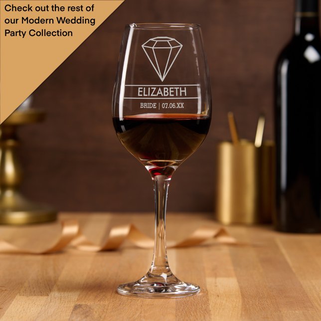 Modern Bride Custom Name with Diamond Wine Glass (Creator Uploaded)