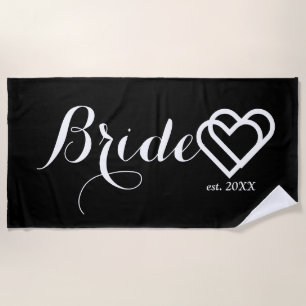 Modern Bride Customized Date Black White Hearts Beach Towel
