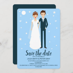 Modern Bride & Groom Cartoon Save The Date Invitation