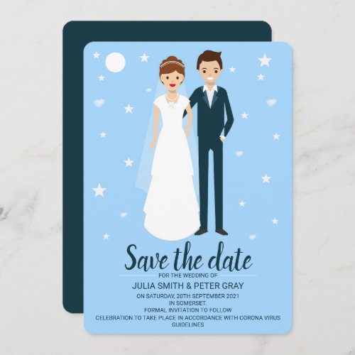 Modern Bride  Groom Cartoon Save The Date Invitation