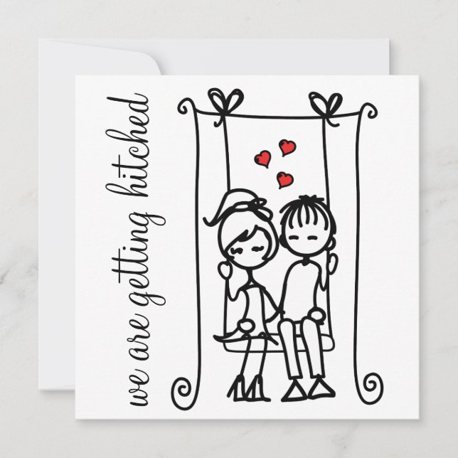 Modern Bride & Groom Doodles Wedding Invitation (Front)