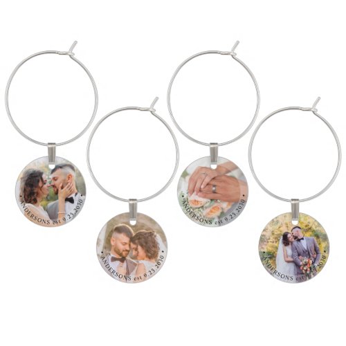 Modern Bride Groom Simple 4 Photo Wedding Wine Charm