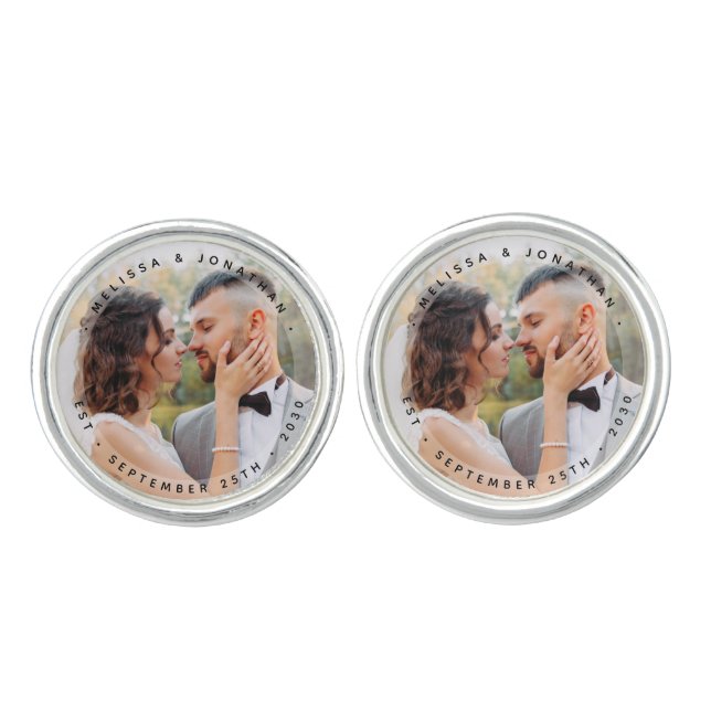 Modern Bride Groom Simple Photo Wedding Cufflinks (Front)