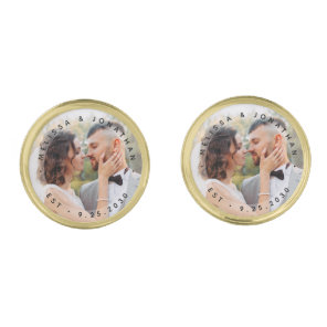 Modern Bride Groom Simple Photo Wedding Gold Cufflinks