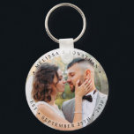 Modern Bride Groom Simple Photo Wedding Keychain<br><div class="desc">Add the finishing touch to your wedding with these modern and simple custom photo keychains. Perfect as wedding favors to all your guests . Customize these wedding keychains with your favorite engagement photo, newlywed photo, and personalize with name and date. See our wedding collection for matching wedding favors, newlywed gifts,...</div>