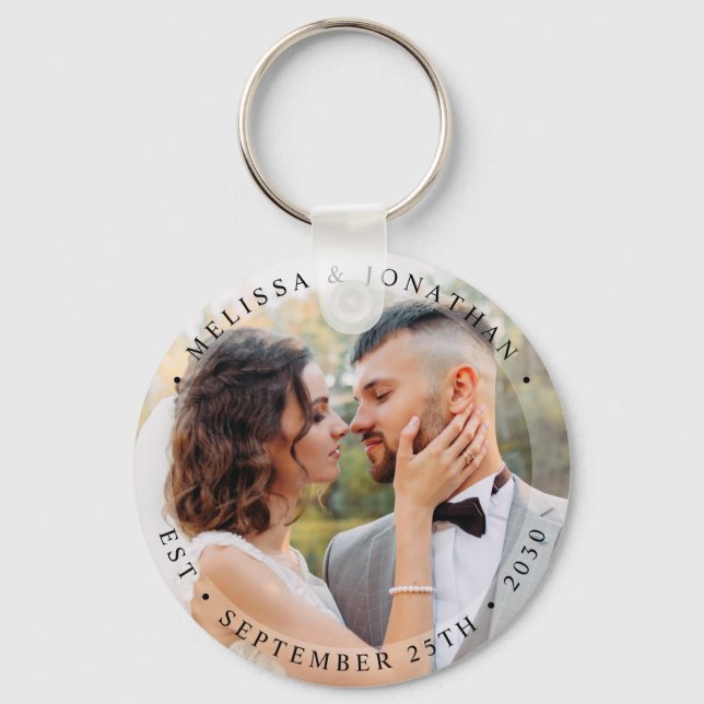 Modern Bride Groom Simple Photo Wedding Keychain (Front)