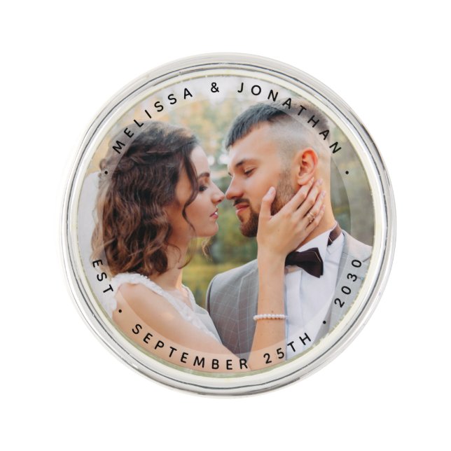 Modern Bride Groom Simple Photo Wedding Lapel Pin (Front)