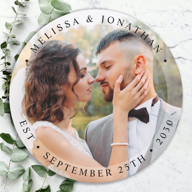 Modern Bride Groom Simple Photo Wedding Round Paper Coaster (Creator Uploaded)