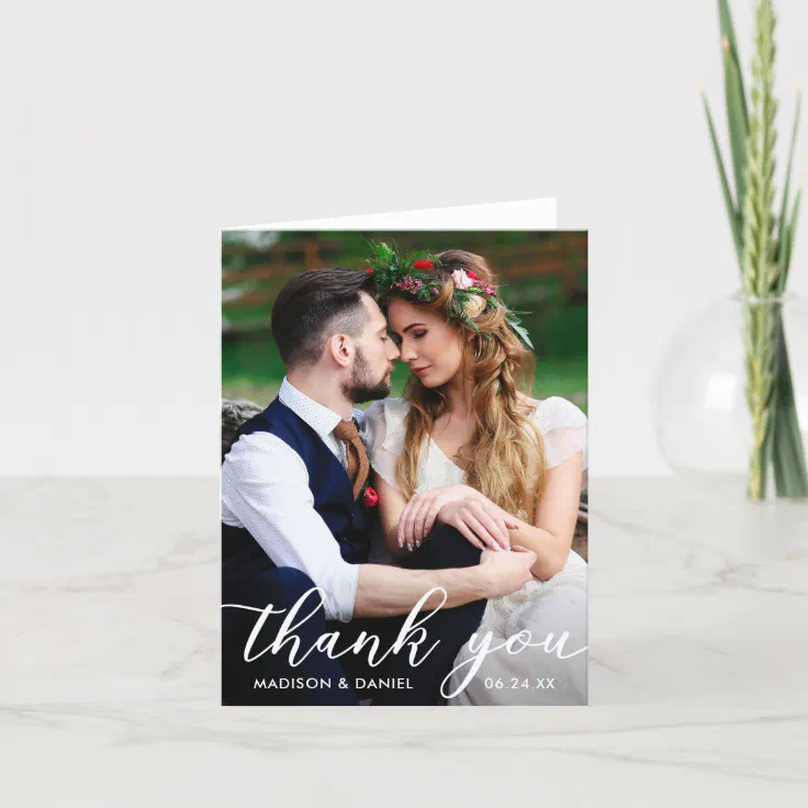 Modern Bride Groom Wedding Photo Thank You Note | Zazzle