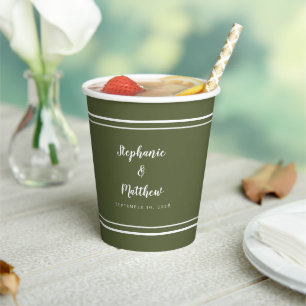 Modern Bride & Groom Wedding Simple Olive Green P Paper Cups