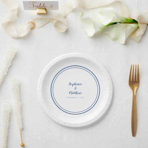 Modern Bride Groom Weddings Party Decor Blue White Paper Plates