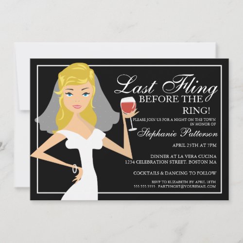 Modern Bride Last Fling Bachelorette Party 5x7 Paper Invitation Card