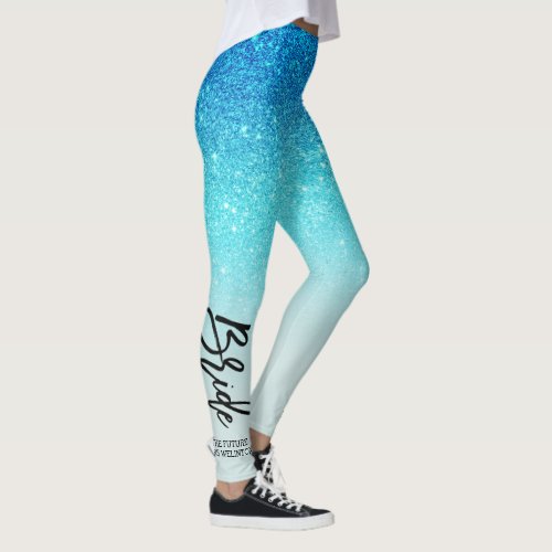 Modern Bride mermaid glitter ombre blue script Leggings