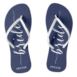 Modern Bride Navy Blue Wedding Party Flip Flops