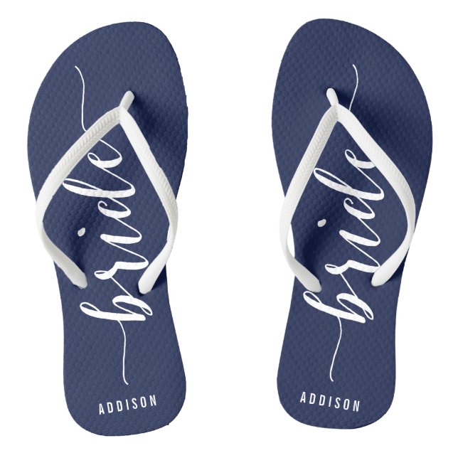 Modern Bride Navy Blue Wedding Party Flip Flops (Footbed)