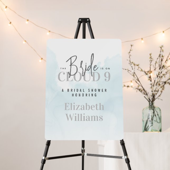 Modern Bride On Cloud 9 Bridal Shower Wedding Sign (In Situ (Stand))