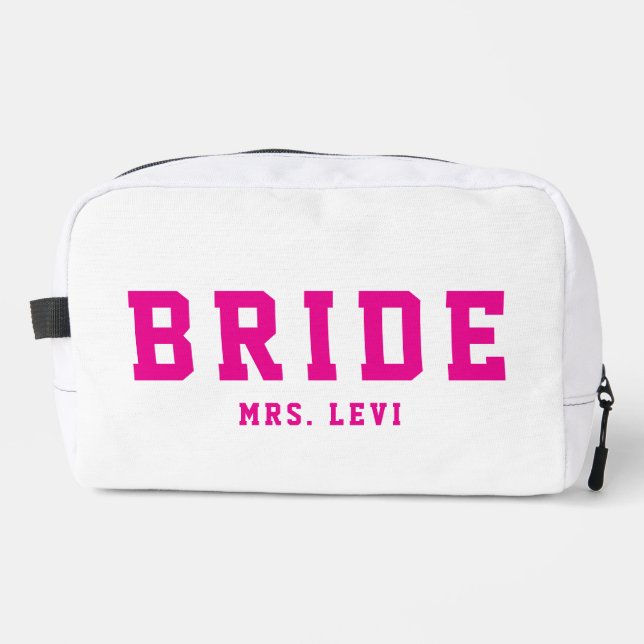 Modern Bride Pink Custom Name Cosmetic Dopp Kit (Front)