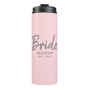 Modern Bride Pink Grey Script Personalized Name Thermal Tumbler