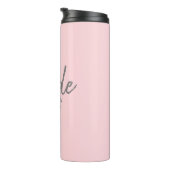 Modern Bride Pink Grey Script Personalized Name Thermal Tumbler (Rotated Right)