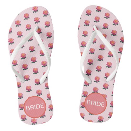 Modern Bride Pink Rose Pattern Flip Flops