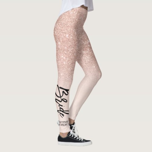 Modern Bride rose gold glitter ombre blush script Leggings