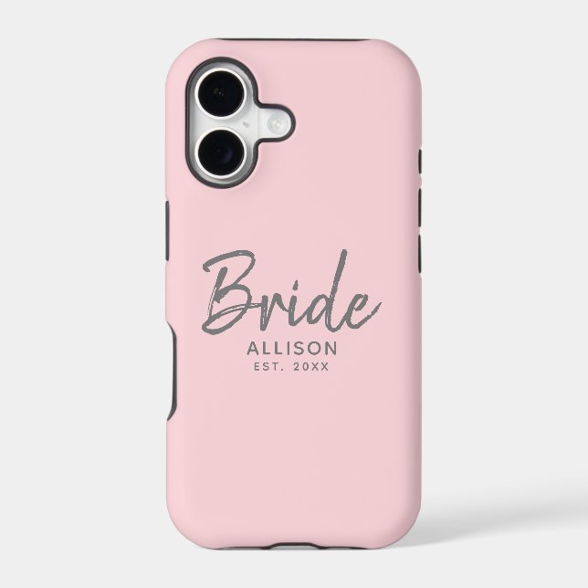 Modern Bride Script Blush Pink Grey Personalized  Iphone Case (Back)