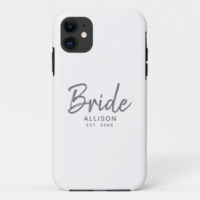 Modern Bride Script White Grey Personalized Case-Mate iPhone Case (Back)
