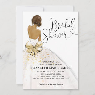 Modern Bride White Gold Wedding Gown Bridal Shower Invitation