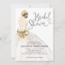Modern Bride White Gold Wedding Gown Bridal Shower Invitation