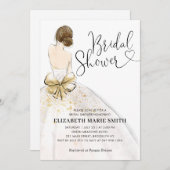 Modern Bride White Gold Wedding Gown Bridal Shower Invitation (Front/Back)