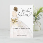 Modern Bride White Gold Wedding Gown Bridal Shower Invitation (Standing Front)