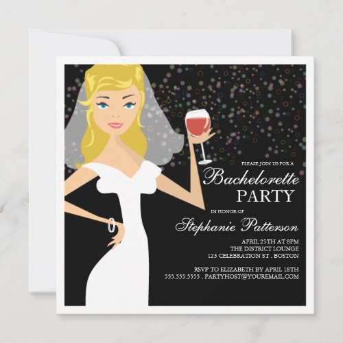 Modern Bride Wine Bachelorette Party Invitation