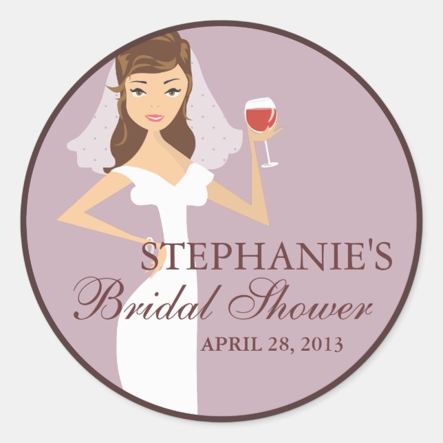 Modern Bride Wine Theme Bridal Shower Favor Classic Round Sticker (Front)