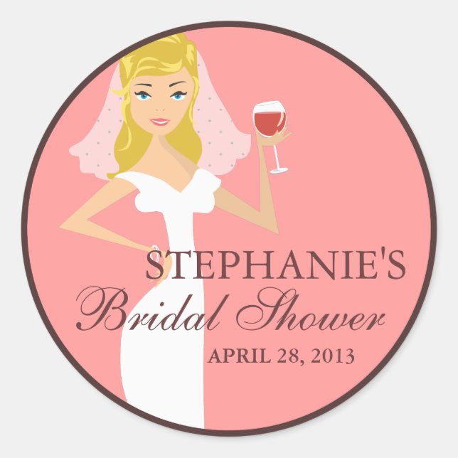 Modern Bride Wine Theme Bridal Shower Favor Classic Round Sticker (Front)