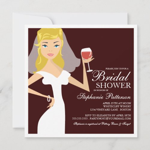 Modern Bride Wine Theme Bridal Shower Invitation 5.25" Square Invitation Card