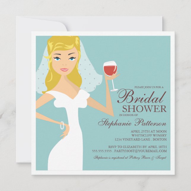 Modern Bride Wine Theme Bridal Shower Invitation (Front)