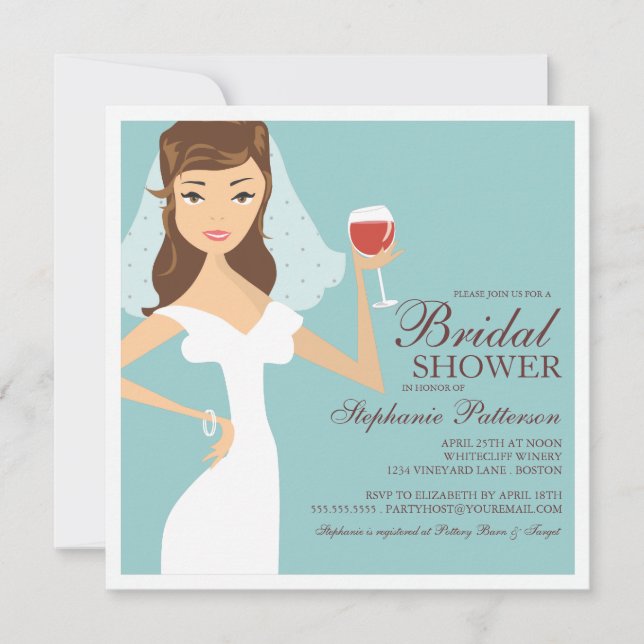 Modern Bride Wine Theme Bridal Shower Invitation (Front)