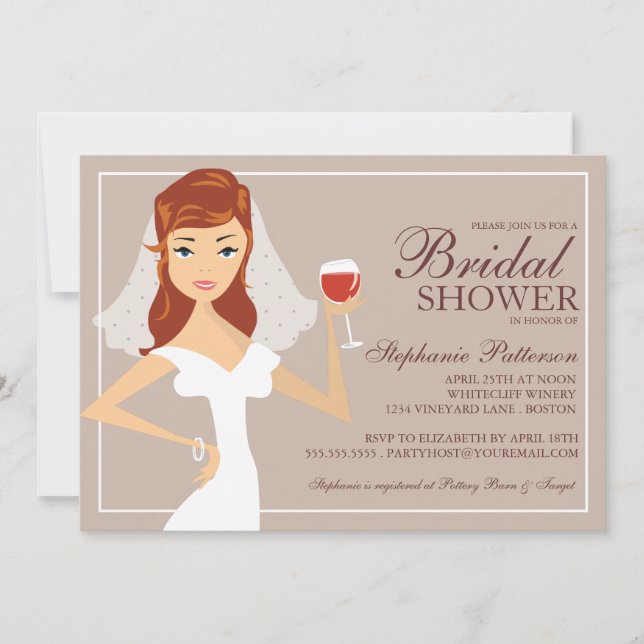 Modern Bride Wine Theme Bridal Shower Invitation (Front)