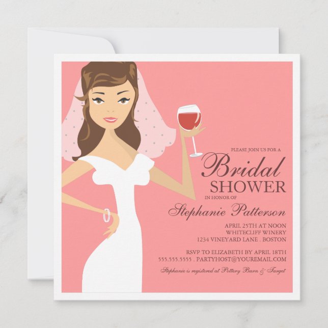 Modern Bride Wine Theme Bridal Shower Invitation (Front)