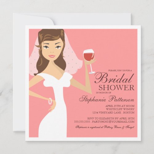 Modern Bride Wine Theme Bridal Shower Invitation 5.25" Square Invitation Card