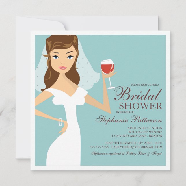 Modern Bride Wine Theme Bridal Shower Invitation (Front)